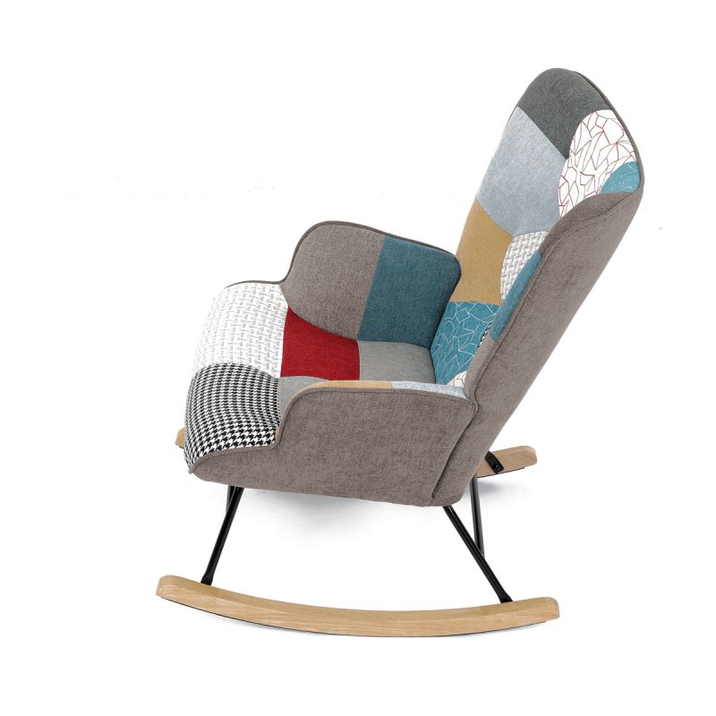 Luxusné hojdacie kreslo v modernom dizajne, poťah patchwork látka