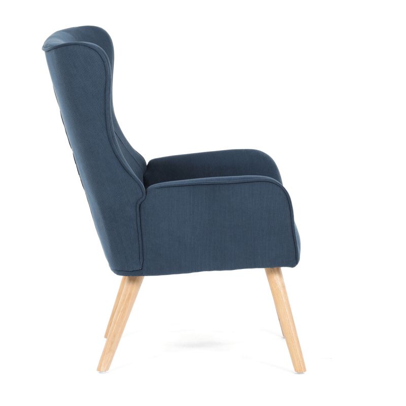 Moderné elegantné kreslo, poťah modrá menčestrová látka