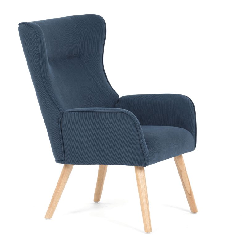 Moderné elegantné kreslo, poťah modrá menčestrová látka