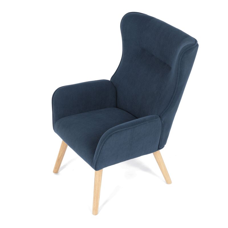 Moderné elegantné kreslo, poťah modrá menčestrová látka