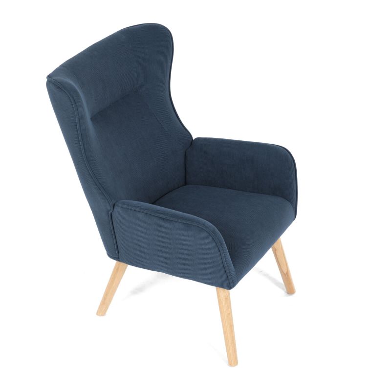 Moderné elegantné kreslo, poťah modrá menčestrová látka