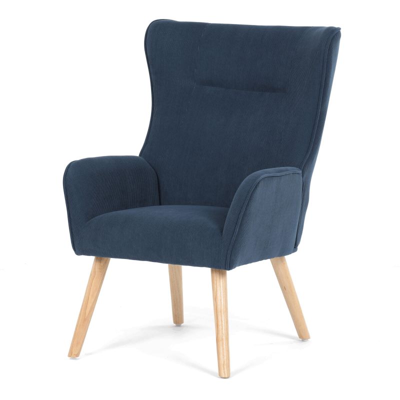 Moderné elegantné kreslo, poťah modrá menčestrová látka