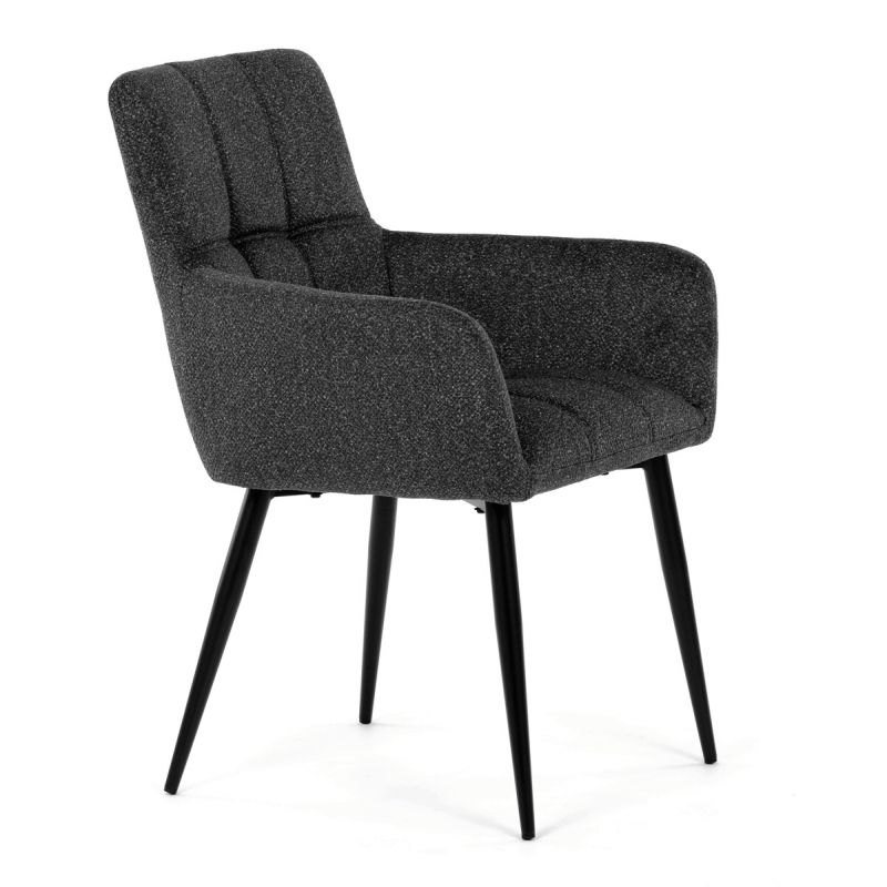 Elegantná tmavo sivá jedálenská stolička s podrúčkami