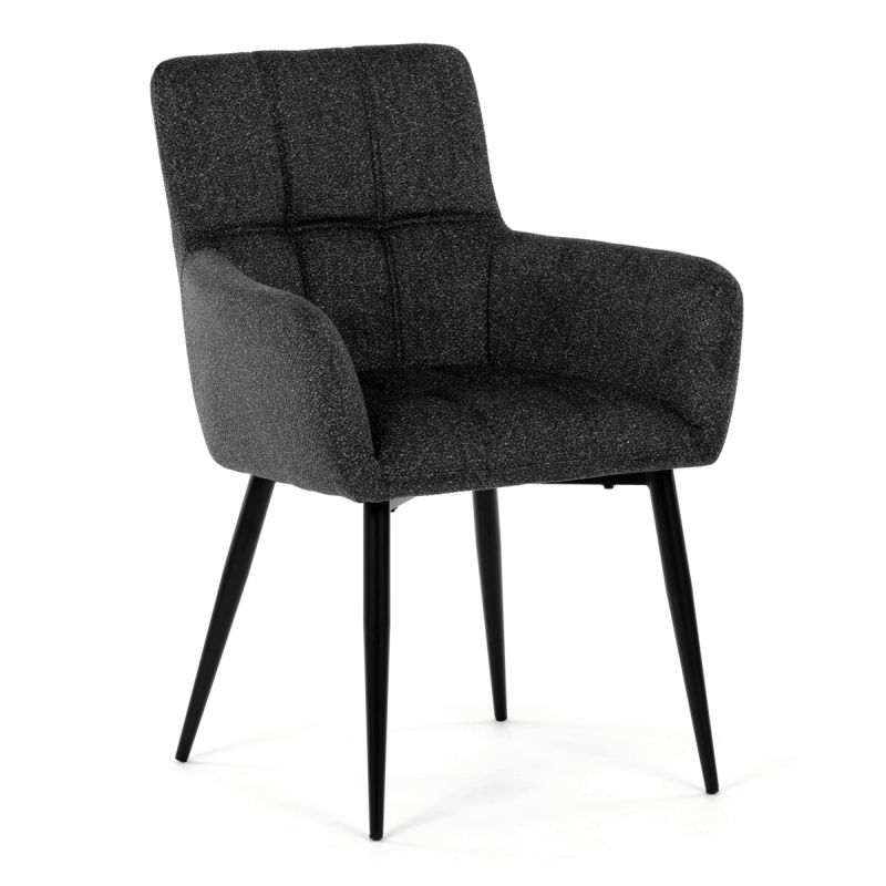 Elegantná tmavo sivá jedálenská stolička s podrúčkami