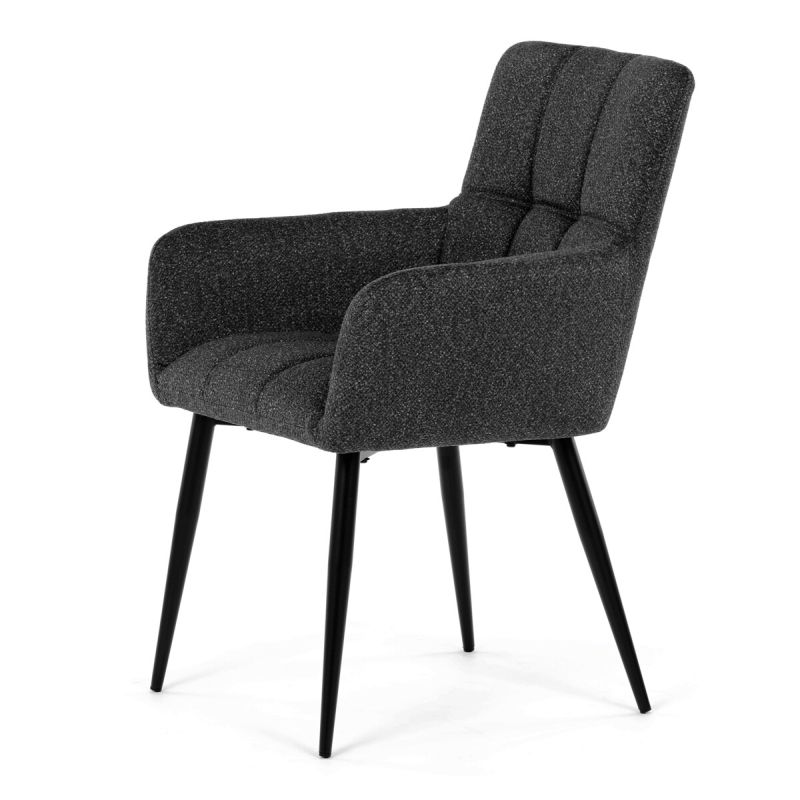 Elegantná tmavo sivá jedálenská stolička s podrúčkami