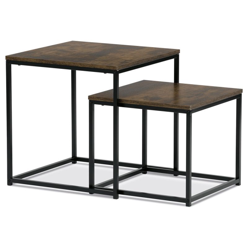 Set 2 ks odkladacích stolíkov, dekor staré drevo, čierny lak