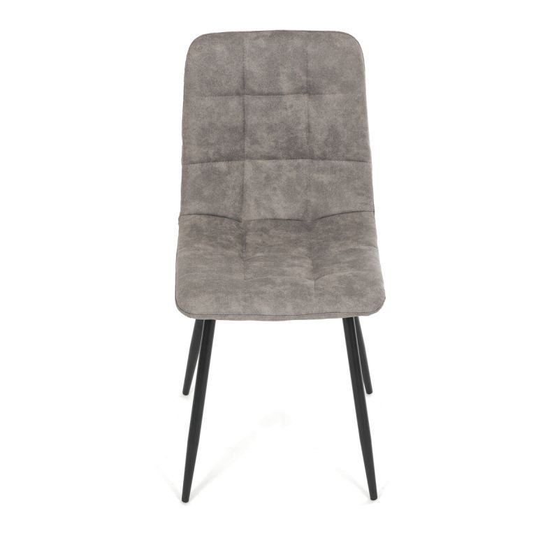 Jedálenská minimalistická stolička v industriálnom štýle, sivá vintage látka