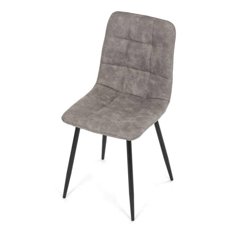 Jedálenská minimalistická stolička v industriálnom štýle, sivá vintage látka