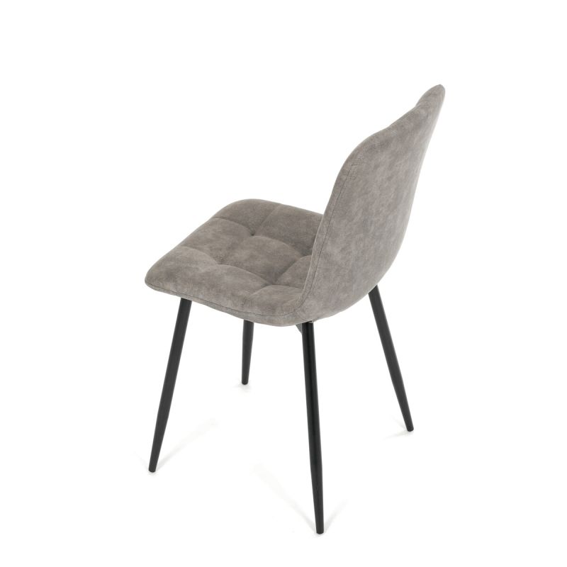 Jedálenská minimalistická stolička v industriálnom štýle, sivá vintage látka
