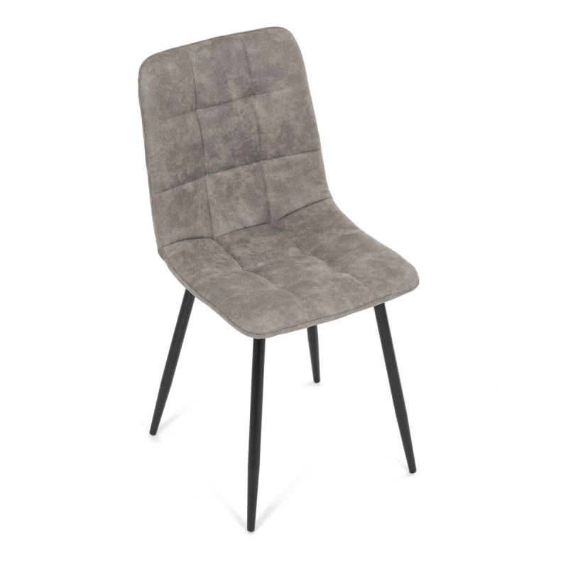 Jedálenská minimalistická stolička v industriálnom štýle, sivá vintage látka