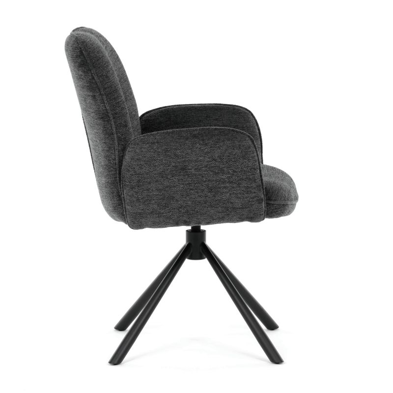 Elegantná jedálenská stolička, antracitová hladká látka, čierny kov