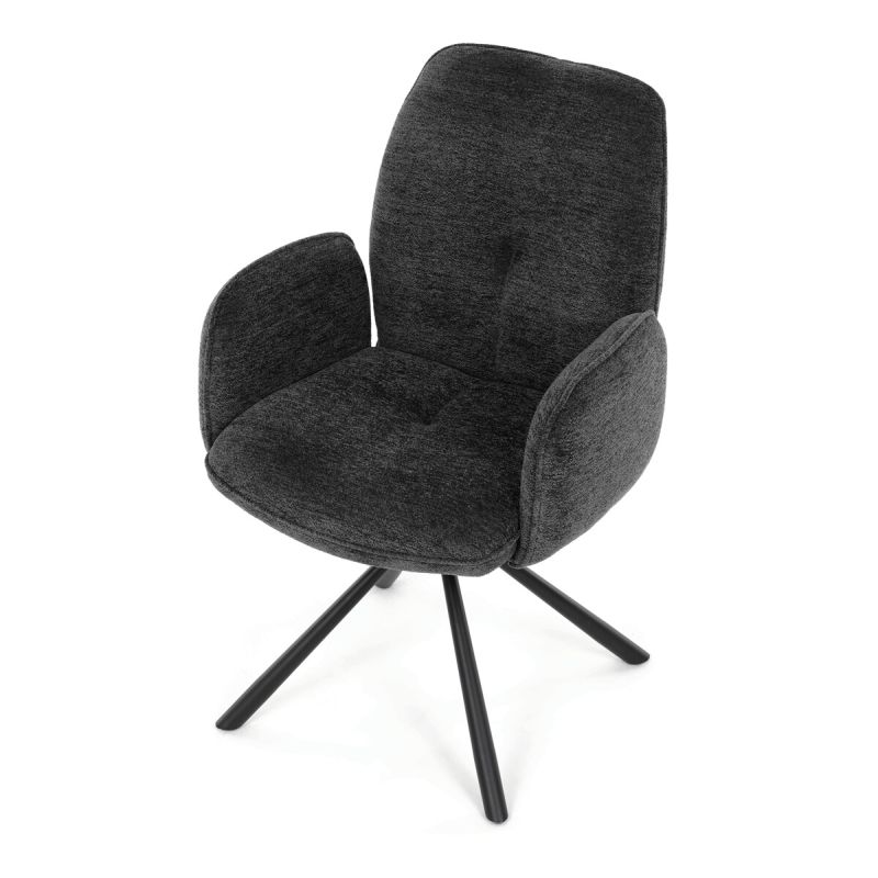 Elegantná jedálenská stolička, antracitová hladká látka, čierny kov