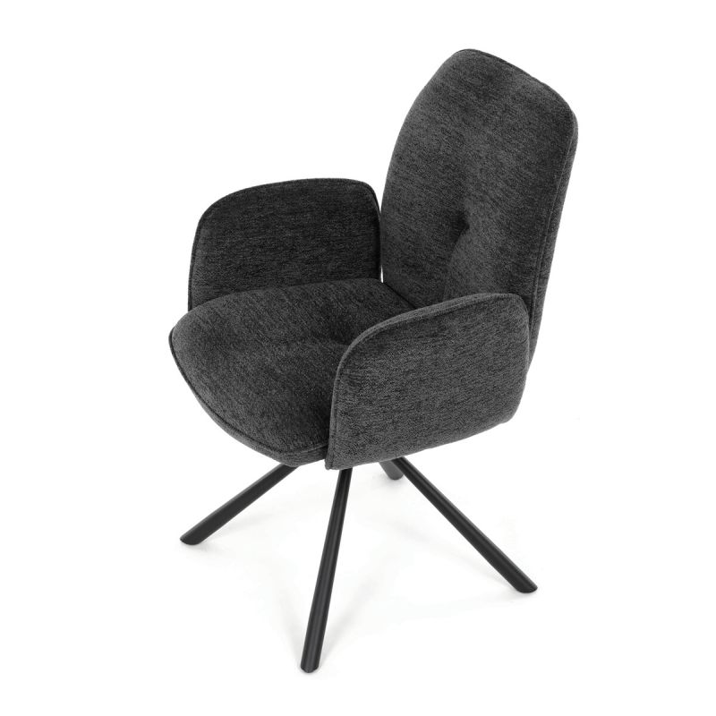 Elegantná jedálenská stolička, antracitová hladká látka, čierny kov