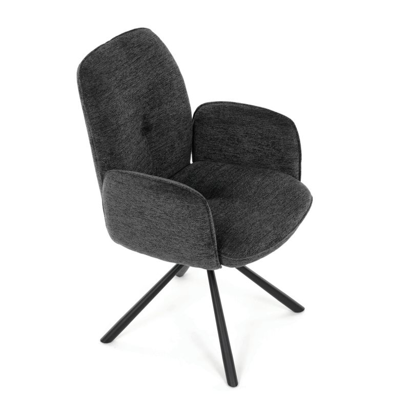 Elegantná jedálenská stolička, antracitová hladká látka, čierny kov