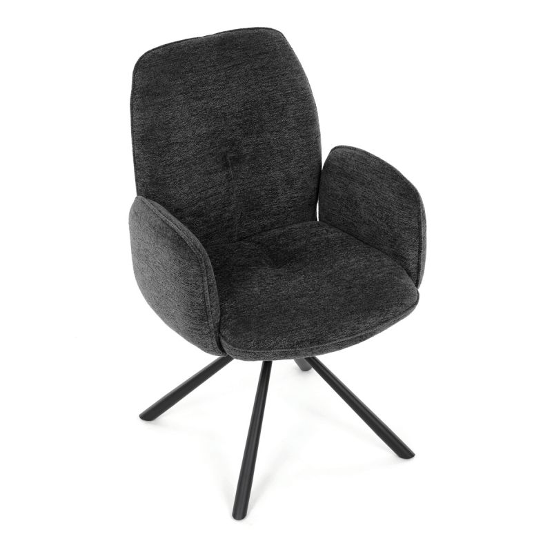 Elegantná jedálenská stolička, antracitová hladká látka, čierny kov
