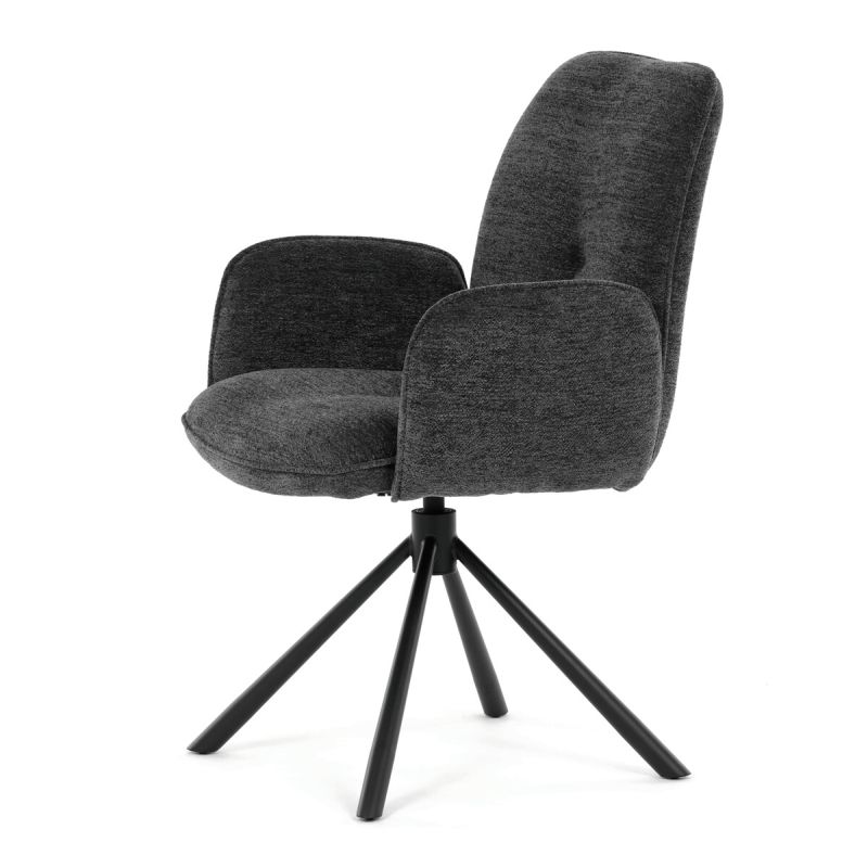 Elegantná jedálenská stolička, antracitová hladká látka, čierny kov