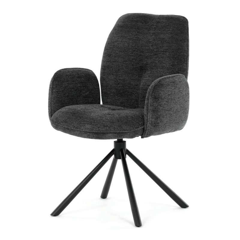 Elegantná jedálenská stolička, antracitová hladká látka, čierny kov