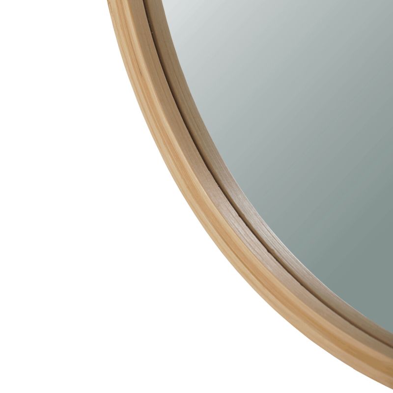 Okrúhle bambusové nástenné zrkadlo 45 cm s koženým závesom