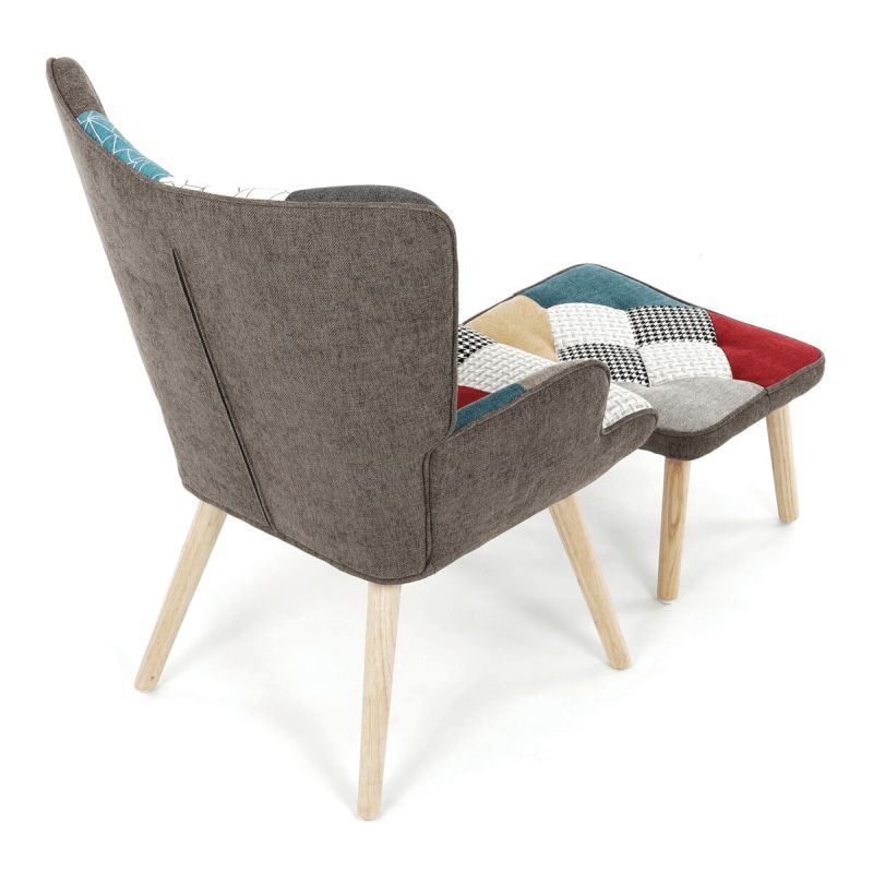 Relaxačné kreslo ušiak s taburetom, viacfarebné patchwork, látka
