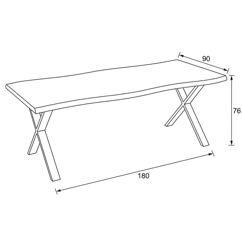 Jedálenský stôl 180x90, MDF divoký dub, nohy kov čierny v tvare X