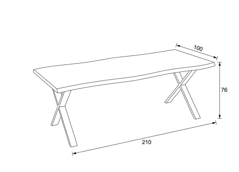 Jedálenský stôl 210x100, MDF divoký dub, nohy kov čierny v tvare X