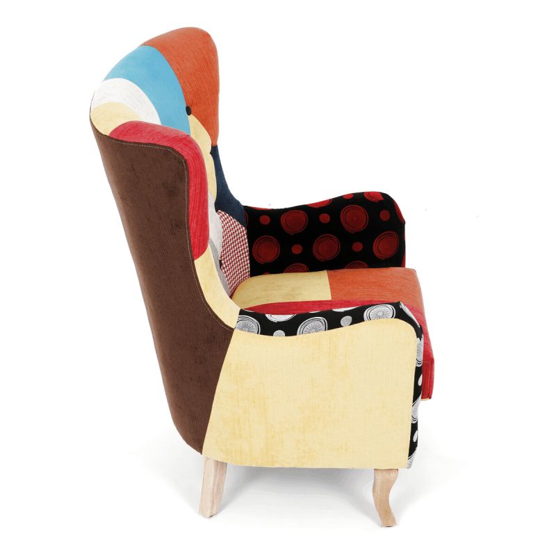 Kreslo ušiak, viacfarebná látka, patchwork