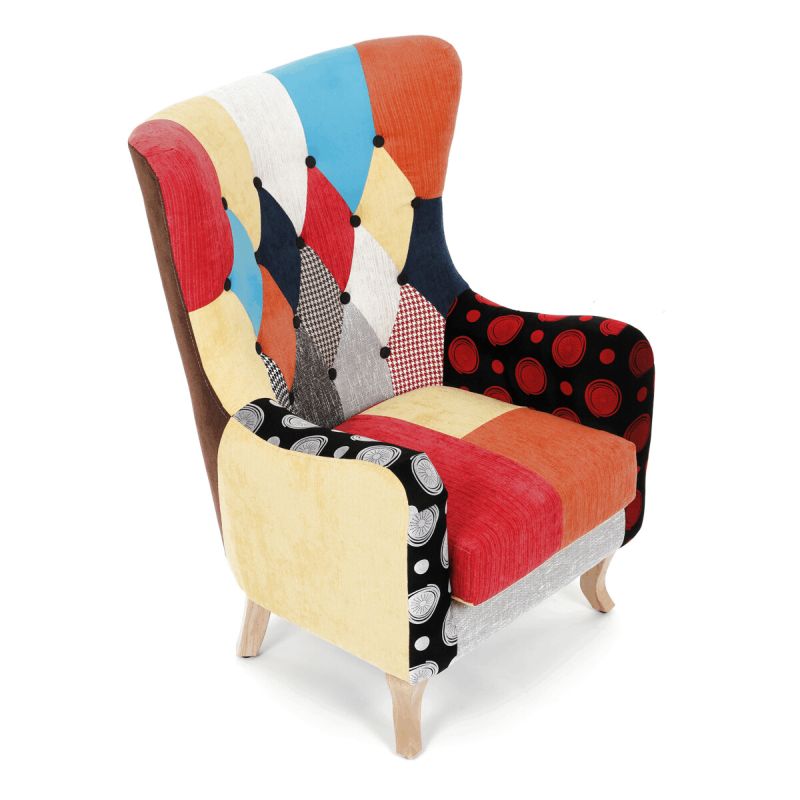 Kreslo ušiak, viacfarebná látka, patchwork