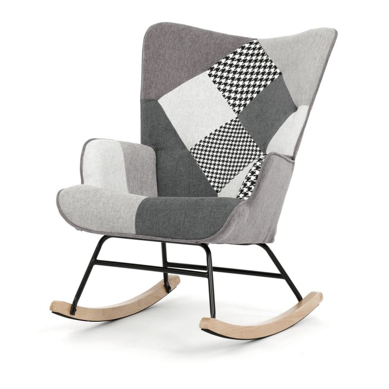 Luxusné hojdacie kreslo, sivé s patchwork dizajnom
