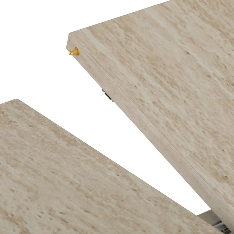 Rozkladací jedálenský stôl, travertin, 120–160cm, s kovovou podnožou