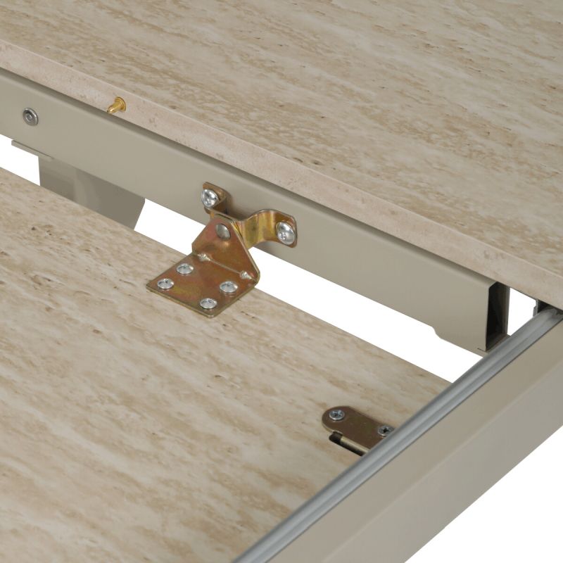 Rozkladací jedálenský stôl, travertin, 120–160cm, s kovovou podnožou