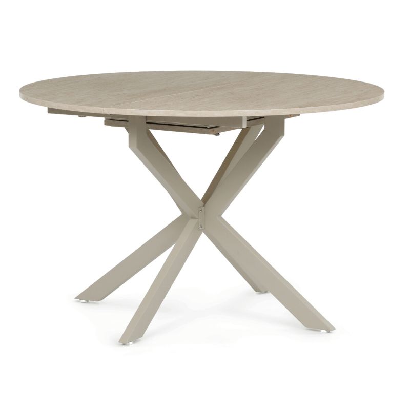 Rozkladací jedálenský stôl, travertin, 120–160cm, s kovovou podnožou