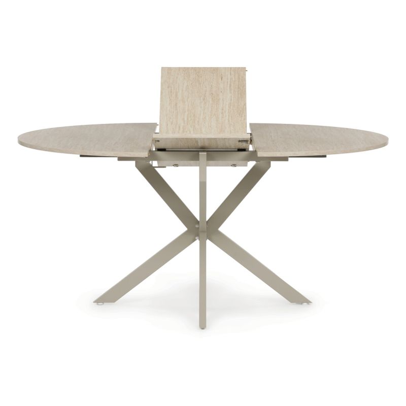 Rozkladací jedálenský stôl, travertin, 120–160cm, s kovovou podnožou