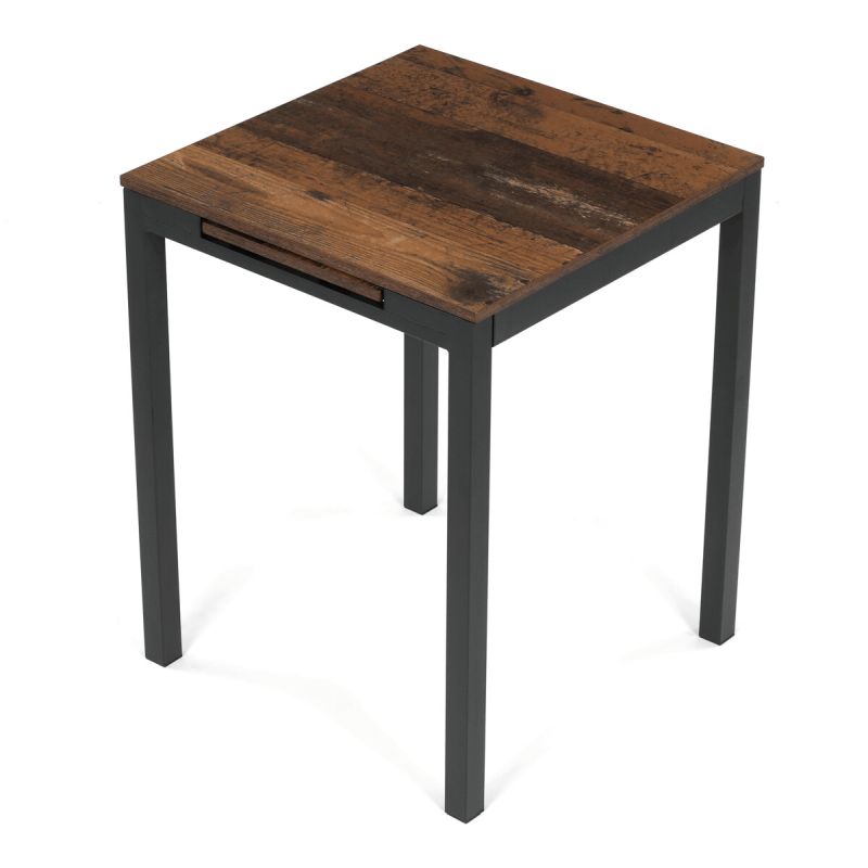 Rozkladací jedálenský stôl, old wood, 60–90 cm, s kovovými nohami