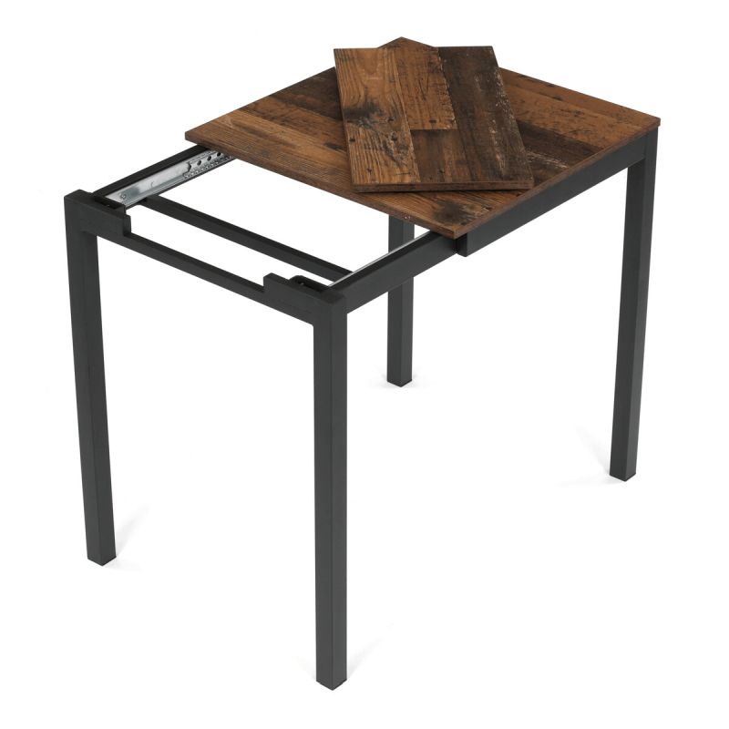 Rozkladací jedálenský stôl, old wood, 60–90 cm, s kovovými nohami