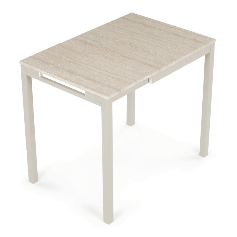 Rozkladací jedálenský stôl, travertin, 60–90 cm, s kovovými nohami