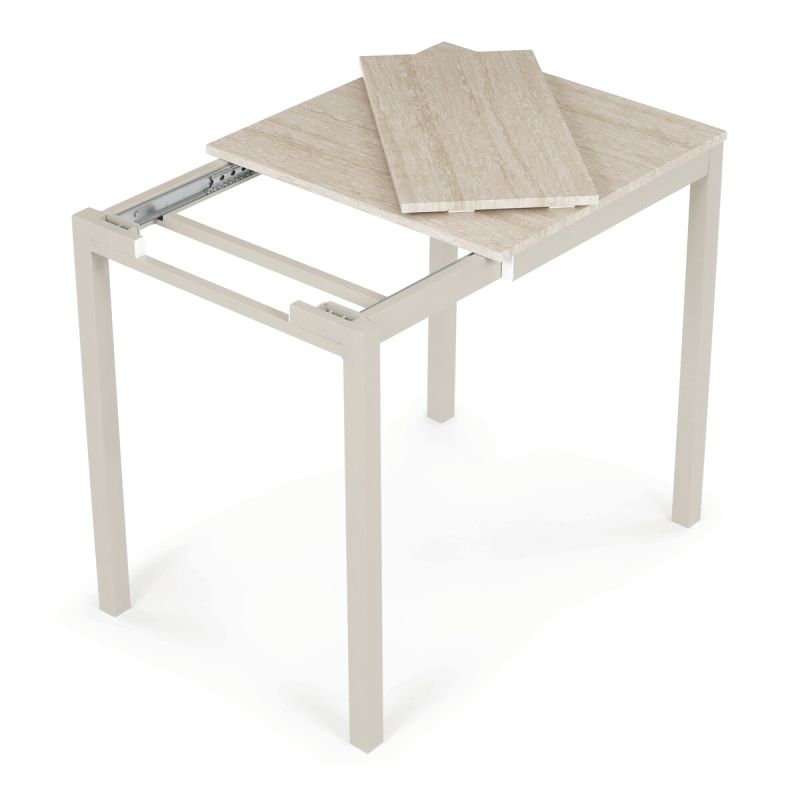 Rozkladací jedálenský stôl, travertin, 60–90 cm, s kovovými nohami