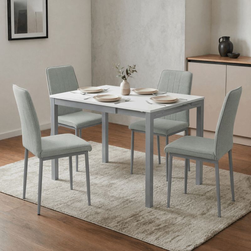 Rozkladací jedálenský stôl, biely, 60–90 cm, s kovovými nohami