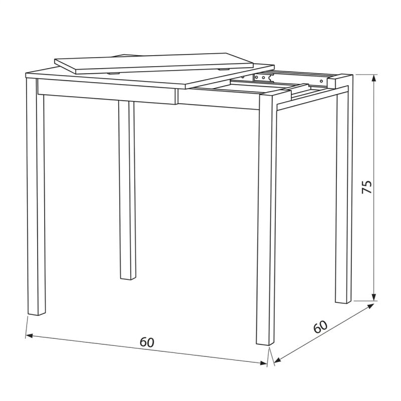 Rozkladací jedálenský stôl, biely, 60–90 cm, s kovovými nohami
