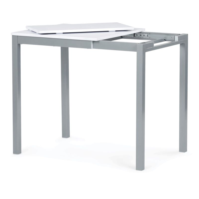 Rozkladací jedálenský stôl, biely, 60–90 cm, s kovovými nohami