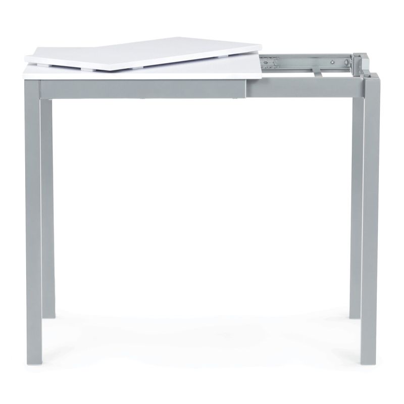 Rozkladací jedálenský stôl, biely, 60–90 cm, s kovovými nohami