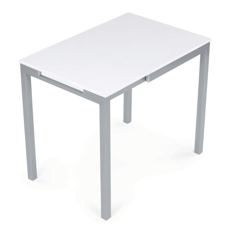 Rozkladací jedálenský stôl, biely, 60–90 cm, s kovovými nohami
