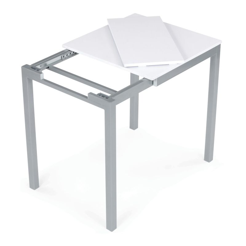 Rozkladací jedálenský stôl, biely, 60–90 cm, s kovovými nohami
