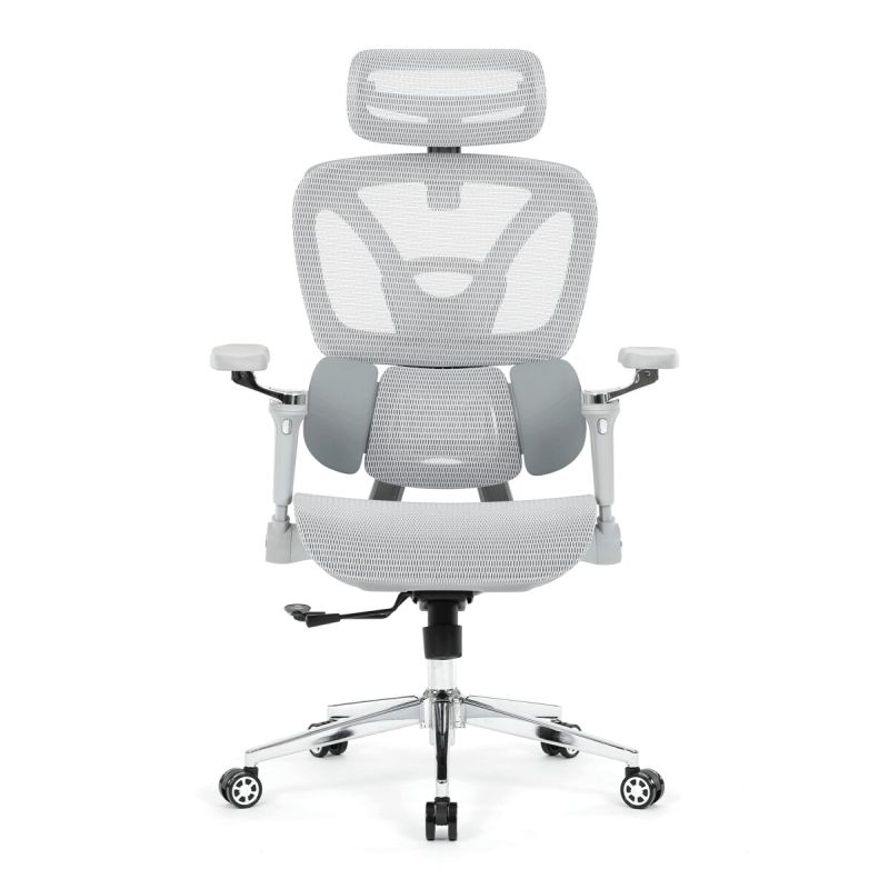 Ergonomická kancelárska stolička, sivá, sieťované operadlo a 5D podrúčky