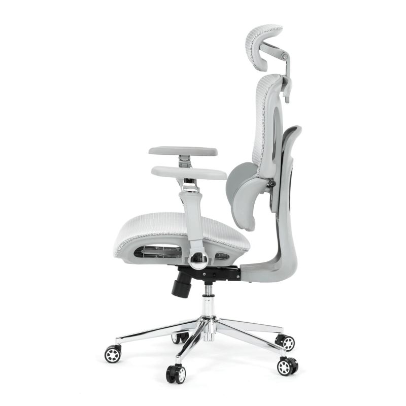 Ergonomická kancelárska stolička, sivá, sieťované operadlo a 5D podrúčky