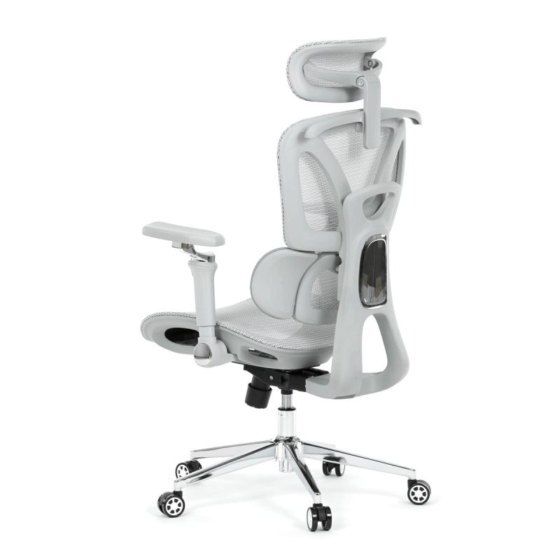 Ergonomická kancelárska stolička, sivá, sieťované operadlo a 5D podrúčky
