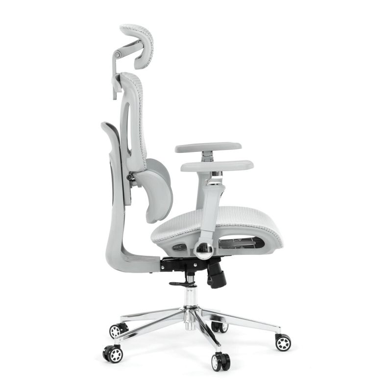 Ergonomická kancelárska stolička, sivá, sieťované operadlo a 5D podrúčky