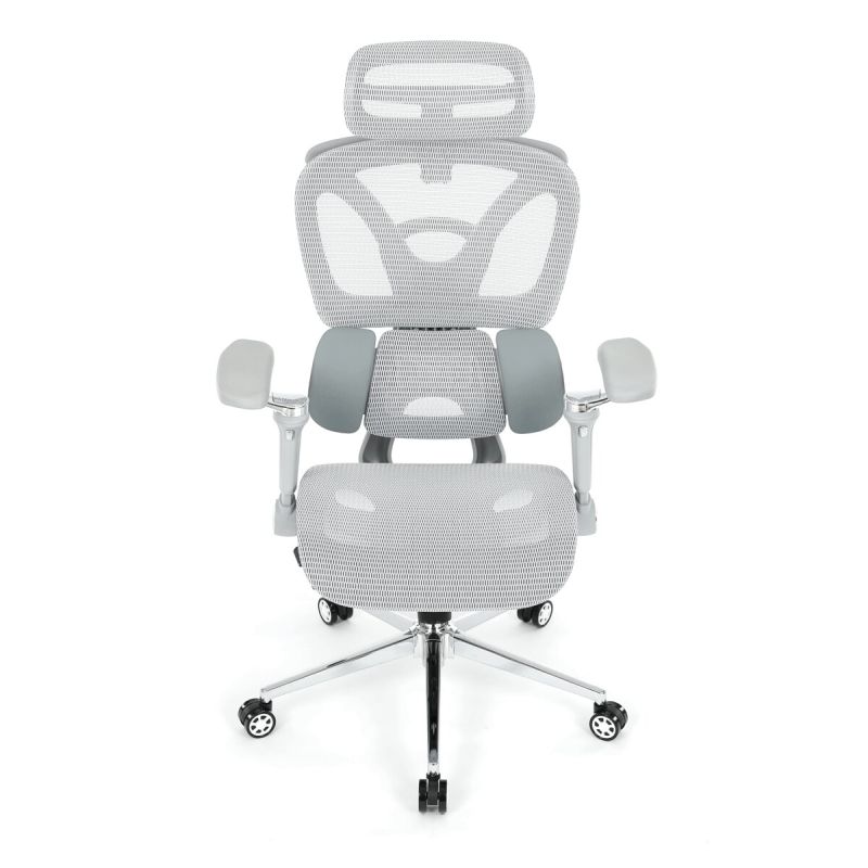 Ergonomická kancelárska stolička, sivá, sieťované operadlo a 5D podrúčky