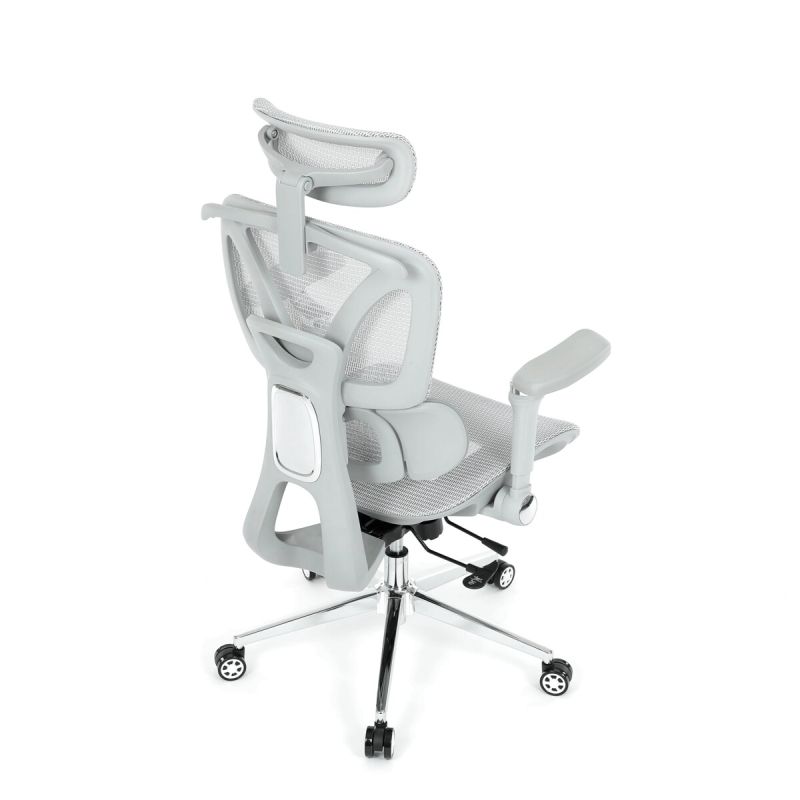 Ergonomická kancelárska stolička, sivá, sieťované operadlo a 5D podrúčky