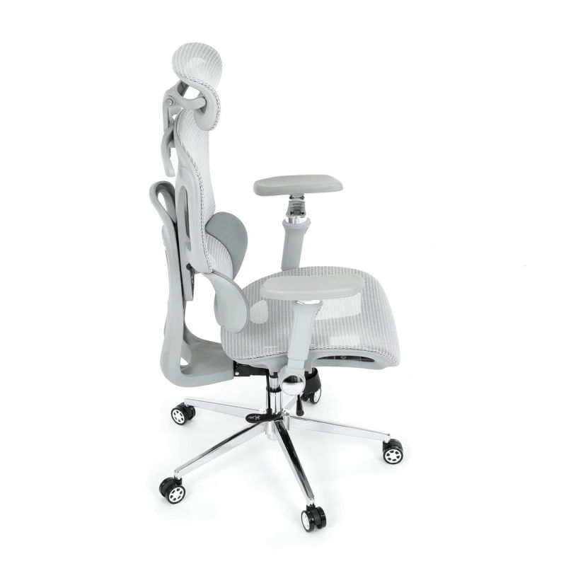 Ergonomická kancelárska stolička, sivá, sieťované operadlo a 5D podrúčky