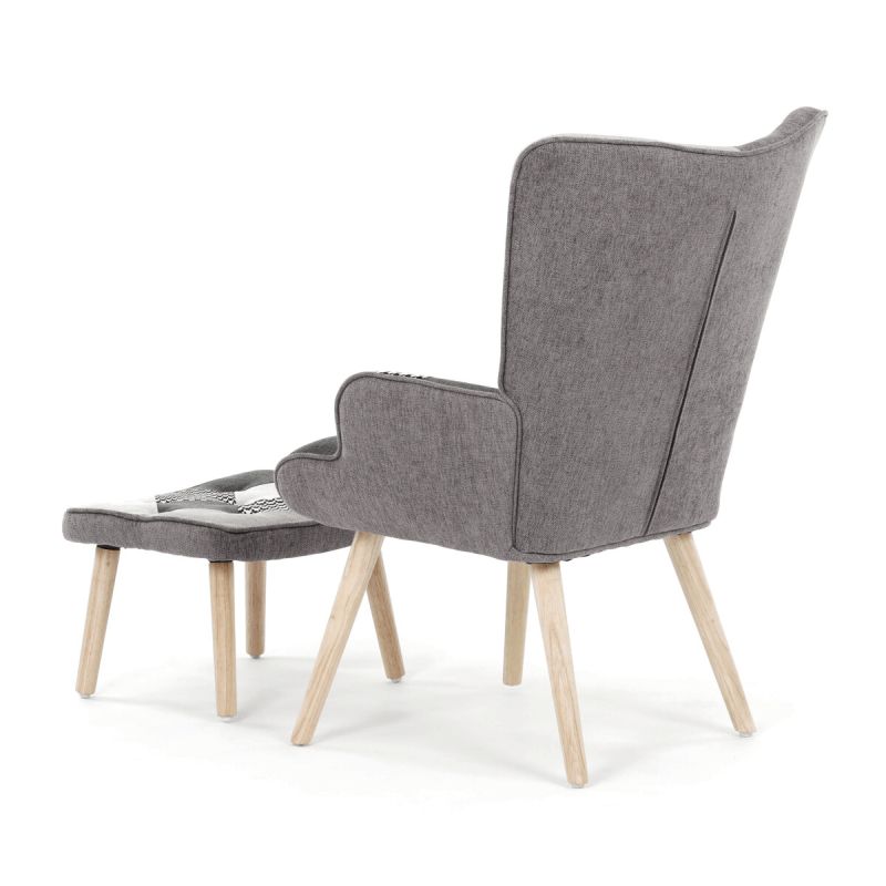 Relaxačné kreslo ušiak s taburetom, viacfarebná patchwork látka